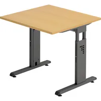 Hammerbacher Schreibtisch O-Serie, manuell höhenverstellbar, 65-85cm (H), 80x80cm (BxT), quadratisch, buche / graphit 4032062190159 Hammerbac 2 Stück