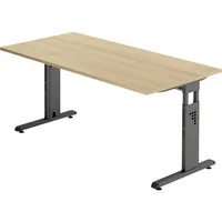 Hammerbacher Schreibtisch O-Serie, manuell höhenverstellbar, 65-85cm (H), 160x80cm (BxT), rechteckig, eiche / graphit 4032062190302 Hammerbac 2 Stück