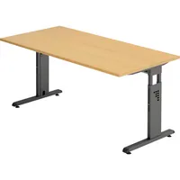 Hammerbacher Schreibtisch O-Serie, manuell höhenverstellbar, 65-85cm (H), 160x80cm (BxT), rechteckig, buche / graphit 4032062190296 Hammerbac 2 Stück