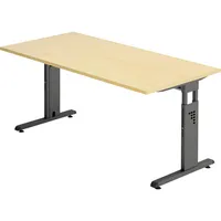 Hammerbacher Schreibtisch O-Serie, manuell höhenverstellbar, 65-85cm (H), 160x80cm (BxT), rechteckig, ahorn / graphit 4032062190272 Hammerbac 2 Stück