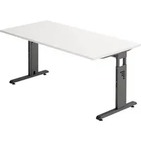 Hammerbacher Schreibtisch O-Serie, manuell höhenverstellbar, 65-85cm (H), 160x80cm (BxT), rechteckig, weiß / graphit 4032062190333 Hammerbach 2 Stück