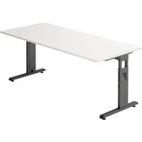 Hammerbacher Schreibtisch O-Serie, manuell höhenverstellbar, 65-85cm (H), 180x80cm (BxT), rechteckig, weiß / graphit 4032062190418 Hammerbach 2 Stück