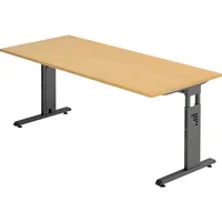 Hammerbacher Schreibtisch O-Serie, manuell höhenverstellbar, 65-85cm (H), 180x80cm (BxT), rechteckig, buche / graphit 4032062190371 Hammerbac 2 Stück