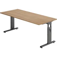 Hammerbacher Schreibtisch O-Serie, manuell höhenverstellbar, 65-85cm (H), 180x80cm (BxT), rechteckig, nussbaum / graphit 4032062190395 Hammer 2 Stück