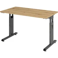 Hammerbacher Schreibtisch O-Serie mini, manuell höhenverstellbar, 65-85cm (H), 120x67cm (BxT), rechteckig, eiche / graphit 4032062190630 Hamm 2 Stück