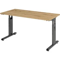 Hammerbacher Schreibtisch O-Serie mini, manuell höhenverstellbar, 65-85cm (H), 140x67cm (BxT), rechteckig, eiche / graphit 4032062190654 Hamm 2 Stück