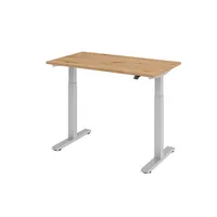 Hammerbacher Sitz-Steh-Schreibtisch XMST Mini, elektrisch höhenverstellbar, 71-120cm (H), 140x67cm (BxT), rechteckig, asteiche / silber 40320 2 Stück