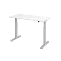 Hammerbacher Sitz-Steh-Schreibtisch XMST Mini, elektrisch höhenverstellbar, 71-120cm (H), 140x67cm (BxT), rechteckig, weiß / silber 403206218 3 Stück