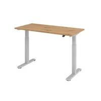 Hammerbacher Sitz-Steh-Schreibtisch XMST Mini, elektrisch höhenverstellbar, 71-120cm (H), 140x67cm (BxT), rechteckig, asteiche / silber 40320 3 Stück