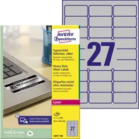 AVERY Zweckform Typenschild Etiketten L6011-100 silber 63,5 x 29,6mm Folie strapazierfähig wetterfest 4004182060988 AVERY Zweckform 2700 Stück
