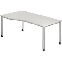 Hammerbacher Schreibtisch H-Serie, manuell höhenverstellbar, 68-81cm (H), 180x100cm (BxT), Freiform, weiß / silber 4032062139462 Hammerbacher 3 Stück