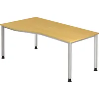 Hammerbacher Schreibtisch H-Serie, manuell höhenverstellbar, 68-81cm (H), 180x100cm (BxT), Freiform, buche / silber 4032062139448 Hammerbache 3 Stück
