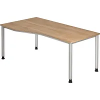 Hammerbacher Schreibtisch H-Serie, manuell höhenverstellbar, 68-81cm (H), 180x100cm (BxT), Freiform, nussbaum / silber 4032062139455 Hammerba 3 Stück