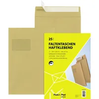 MailMedia Faltentaschen 30002484, C4, mit Fenster, haftklebend, 20mm-Falte, 125g, braun 4003928380618 MailMedia 25 Stück
