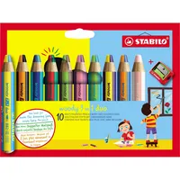 Stabilo Buntstifte-Set STABILO woody 3 in 1, 882/10-2, 10x 2-farbig sortiert, rund, jumbo, Packung 4006381568487 Stabilo 10 Stück