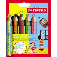 Stabilo Buntstifte-Set STABILO woody 3 in 1 duo Etui 882/05-2, farbig sortiert, rund, Packung 4006381573443 Stabilo 5 Stück
