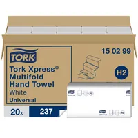 Tork Falthandtücher H2 Xpress Universal 150299, 21,3x23,4cm, 2-lagig, Interfold-Falz (W-Falz), weiß, Recyclingpapier 7322540723687 To 20 Paket