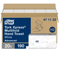 Tork Falthandtücher H2 Xpress Advanced 471132, 21,3x23,4cm, 2-lagig, Interfold-Falz (W-Falz), weiß, Recyclingpapier 3133200037433 Tor 3800 Blatt
