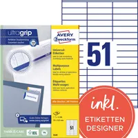 AVERY Zweckform Etiketten ultragrip 3420, weiß, 70x16,9mm, rechteckig 4004182034200 AVERY Zweckform 5100 Stück