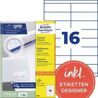 AVERY Zweckform Etiketten ultragrip 3665, weiß 105x33,8mm, rechteckig,  4004182036655 AVERY Zweckform 1600 Stück