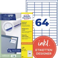 AVERY Zweckform Etiketten ultragrip 3667, weiß 48,5x16,9mm, rechteckig,  4004182036679 AVERY Zweckform 6400 Stück