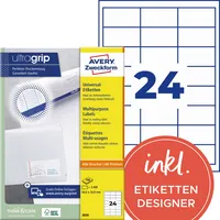 AVERY Zweckform Etiketten ultragrip 3658, weiß 64,6x33,8mm, rechteckig,  4004182036587 AVERY Zweckform 2400 Stück