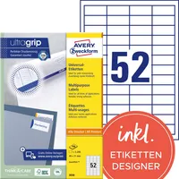 AVERY Zweckform Etiketten ultragrip 3650, weiß 48x21mm, rechteckig,  4004182036501 AVERY Zweckform 5200 Stück
