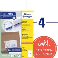 AVERY Zweckform Etiketten ultragrip 3483, weiß 105x148mm, rechteckig,  4004182034835 AVERY Zweckform 400 Stück