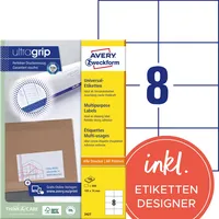 AVERY Zweckform Etiketten ultragrip 3427, weiß, 105x74mm, rechteckig 4004182034279 AVERY Zweckform 800 Stück