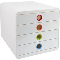 Exacompta Schubladenbox POP-BOX  weiß mit bunten Grifflöchern 314398D, DIN A4 mit 4 Schubladen, 1 St.