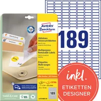 AVERY Zweckform Etiketten L4731REV-25, weiß 25,4x10mm, rechteckig,  4004182047316 AVERY Zweckform 5670 Stück