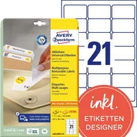 AVERY Zweckform Etiketten L6023REV-25, weiß 63,5x38,1mm, rechteckig,  4004182060230 AVERY Zweckform 525 Stück