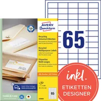 AVERY Zweckform Etiketten Recycling LR3666, weiß 38x21,2mm, rechteckig,  4004182035382 AVERY Zweckform 6500 Stück
