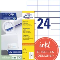 AVERY Zweckform Etiketten ultragrip 3474, weiß, 70x37mm, rechteckig 4004182034743 AVERY Zweckform 2400 Stück