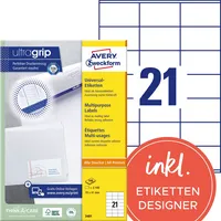 AVERY Zweckform Etiketten ultragrip 3481, weiß 70x41mm, rechteckig,  4004182034811 AVERY Zweckform 2100 Stück
