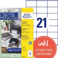 AVERY Zweckform Etiketten Home Office 3481-10, weiß 70x41mm, rechteckig,  4004182634813 AVERY Zweckform 210 Stück