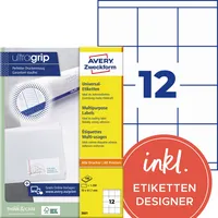 AVERY Zweckform Etiketten ultragrip 3661, weiß 70x67,7mm, rechteckig,  4004182036617 AVERY Zweckform 1200 Stück
