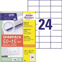 AVERY Zweckform Etiketten ultragrip SPARPACK 50 + 15 Blatt 6605, weiß 70x37mm, rechteckig,  4004182066058 AVERY Zweckform 1560 Stück