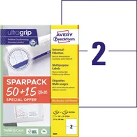 AVERY Zweckform Etiketten ultragrip SPARPACK 50 + 15 Blatt 6604, weiß 210x148mm, rechteckig,  4004182066041 AVERY Zweckform 130 Stück