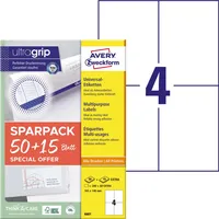 AVERY Zweckform Etiketten ultragrip SPARPACK 50 + 15 Blatt 6601, weiß 105x148mm, rechteckig,  4004182066010 AVERY Zweckform 65 Stück