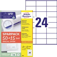 AVERY Zweckform Etiketten ultragrip SPARPACK 50 + 15 Blatt 6602, weiß 70x36mm, rechteckig,  4004182066027 AVERY Zweckform 65 Stück