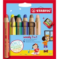 Stabilo Buntstifte-Set STABILO woody 3 in 1, 8806-2, 6-farbig sortiert, rund, jumbo, Packung 4006381346900 Stabilo 6 Stück