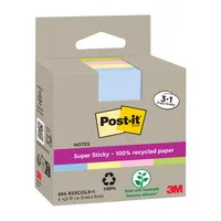 Post-it Haftnotizen 654 RSS3COL3+1F, Recycling Notes Super Sticky, 76x76mm, farbig, quadratisch 4064035060251 Post-it 4 Stück