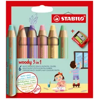 Stabilo Buntstifte-Set STABILO woody 3 in 1, 8806-3, 6-farbig sortiert, rund, jumbo, Packung 4006381578059 Stabilo 6 Stück