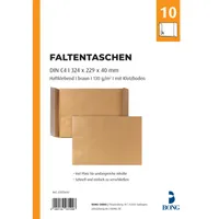 Bong Faltentaschen Posthorn 07070610, C4, ohne Fenster, haftklebend, 40mm-Falte, 120g, braun 4040134031248 Bong 10 Stück