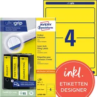 AVERY Zweckform Rückenschilder ultragrip L4769-100, gelb, breit/kurz, 61x192mm, selbstklebend, permanent  4004182036945 AVERY Zweckform 400 Stück