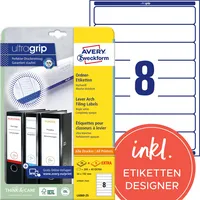 AVERY Zweckform Rückenschilder ultragrip L6060-25, weiß, schmal/kurz, 34x192mm, selbstklebend, permanent  4004182060605 AVERY Zweckform 240 Stück