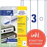 AVERY Zweckform L4757-25 63 x 297 mm Ordneretiketten weiß für breite Hängeordner 4004182047576 Zweckform L4757-25 75 Stück