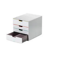 DURABLE Schubladenbox VARICOLOR®  weiß mit bunten Farblinien 762427, DIN A4 mit 4 Schubladen, 1 St.