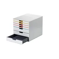 DURABLE Schubladenbox VARICOLOR®  weiß mit bunten Farblinien 762727, DIN A4 mit 7 Schubladen, 1 St.